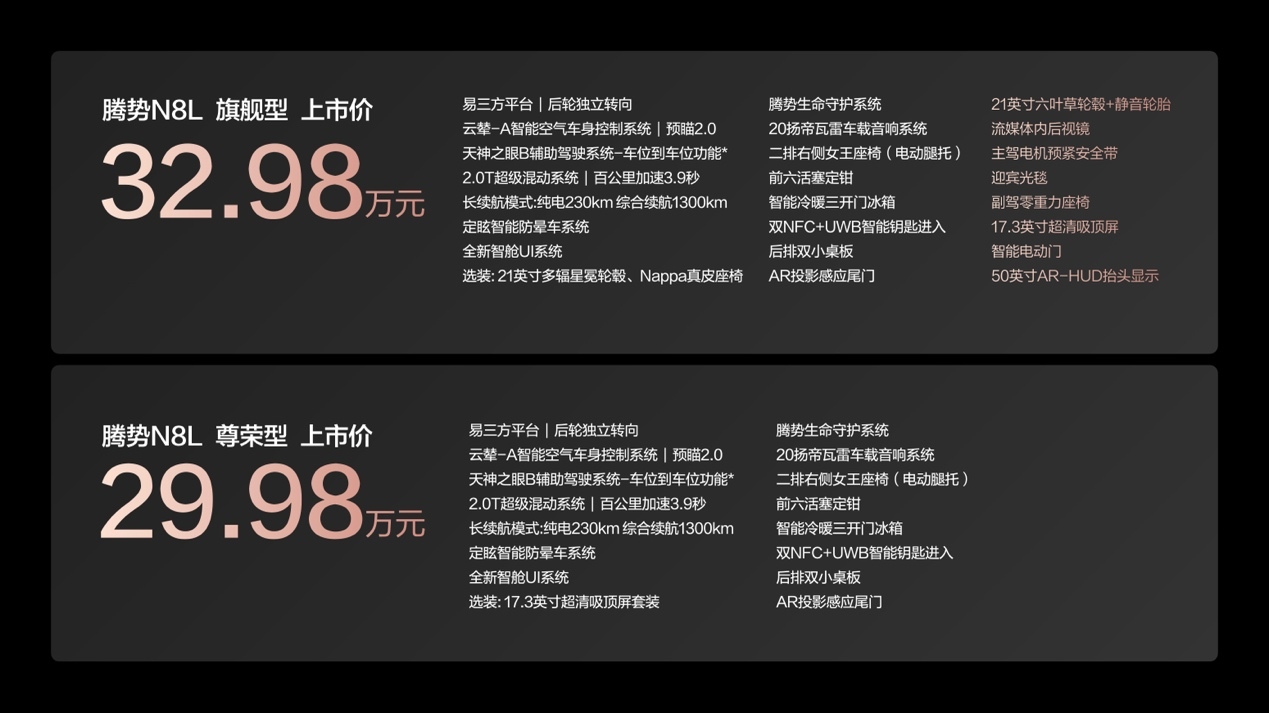 騰勢N8L正式上市