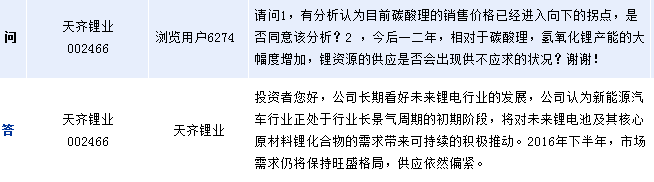 天齊鋰業(yè)：下半年鋰市場需求仍旺盛 碳酸鋰售價總體平穩(wěn)