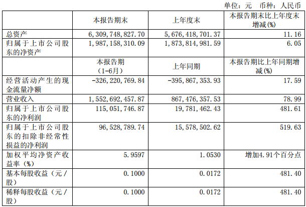 公司主要財務數據