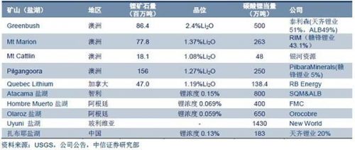 全球主要鋰礦山和鹽湖統(tǒng)計(jì)
