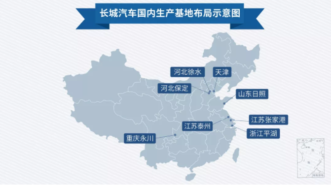 長城汽車國內(nèi)生產(chǎn)基地布局示意圖
