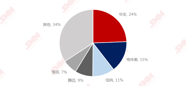 2020年H1中國(guó)硫酸鈷TOP5生產(chǎn)商市占率