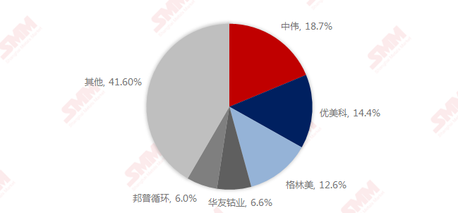 2020年H1中國(guó)三元前驅(qū)體TOP5生產(chǎn)商市占率