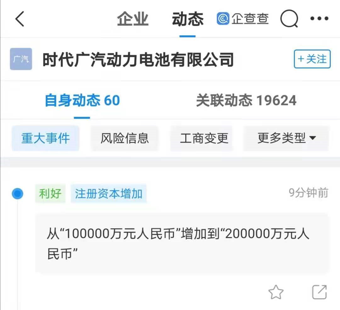 寧德時代、廣汽集團合資公司注冊資本增至20億 增幅100%