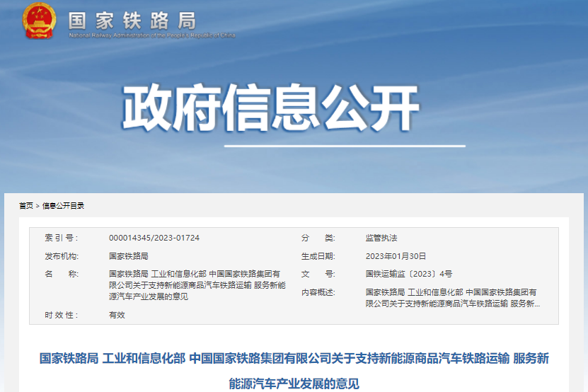 關(guān)于支持新能源商品汽車鐵路運輸 服務(wù)新能源汽車產(chǎn)業(yè)發(fā)展的意見